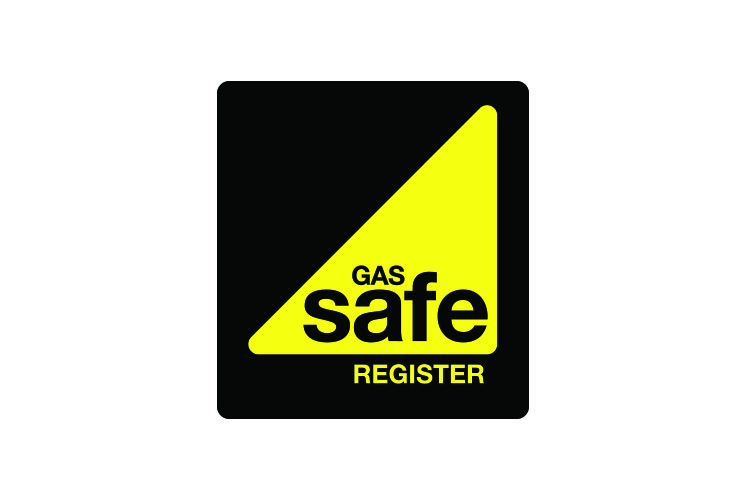 Gas Safe Register logo with black and yellow triangular design.