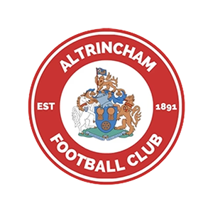 Altrincham Football Club crest with crest and founding year 1891 on red circular background.