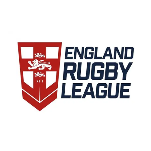 England Rugby League logo with red shield and three lions beside bold navy text.