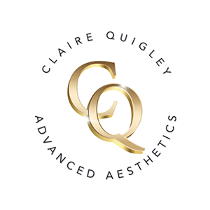 Gold CQ monogram with Claire Quigley Advanced Aesthetics text in a circular layout.
