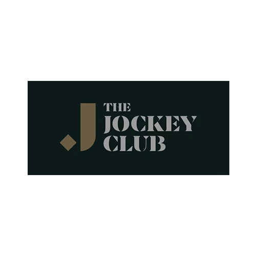 Logo of The Jockey Club with a stylized J and diamond shape on a dark background.