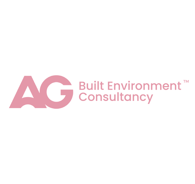 AG Built Environment Consultancy company logo in pink text on white background.