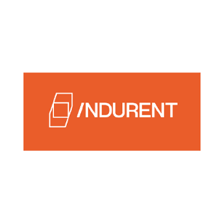 Endurent company logo with stylized overlapping shapes on an orange background.