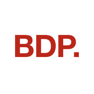 BDP in bold red letters with a red period on a white background.