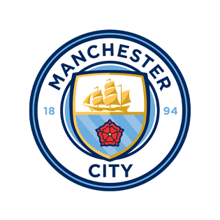Manchester City football club crest with a ship, red rose, and year 1894.