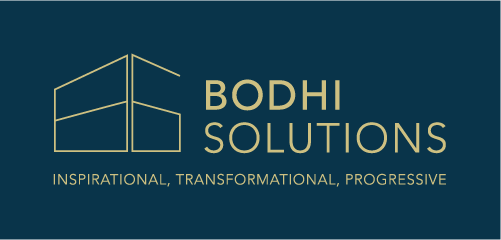 Bodhi Solutions logo with geometric icon and slogan Inspirational, Transformational, Progressive.