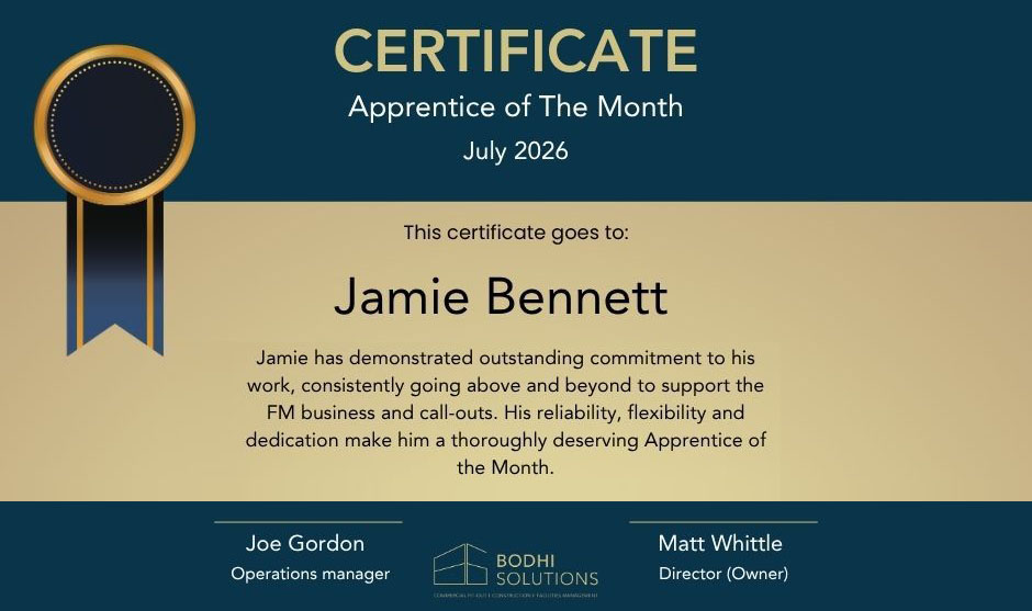 Apprentice of the Month certificate